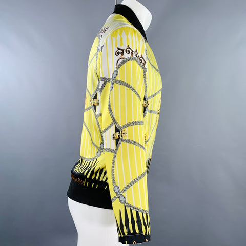 VERSACE COLLECTION Size M Yellow Black Chain Polyester Bomber Jacket