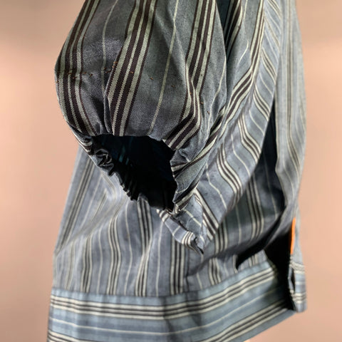 Size L Blue Orange Stripe Polyester Blend Shawl Collar Shirt