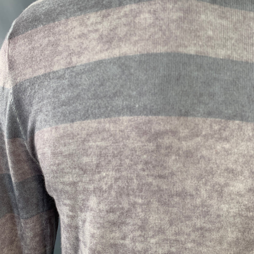 JOHN VARVATOS Size L Grey Purple Stripe Silk Cashmere V-Neck Pullover
