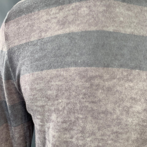 JOHN VARVATOS Size L Grey Purple Stripe Silk Cashmere V-Neck Pullover