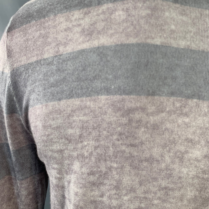 JOHN VARVATOS Size L Grey Purple Stripe Silk Cashmere V-Neck Pullover