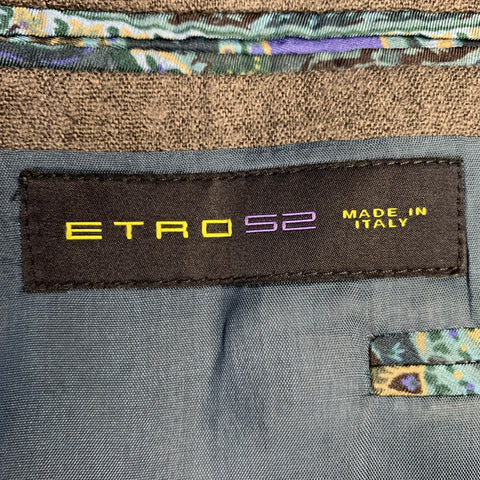 ETRO Size 42 Grey Wool Blend Paisley Trim Single Breasted Sport Coat