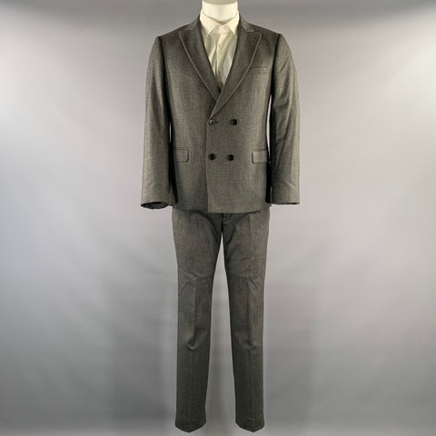 THE SUITS ANTWERP Chest Size 40 Grey Stripe Polyester Blend Peak Lapel 34 Suit