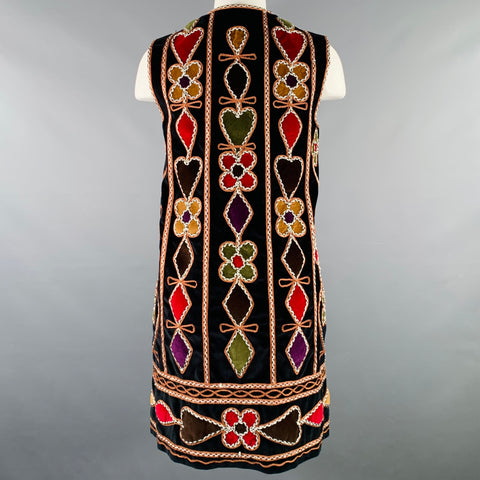 CHRISTIAN DIOR Size 6 Black Multi Color Velvet Embroidered Vest