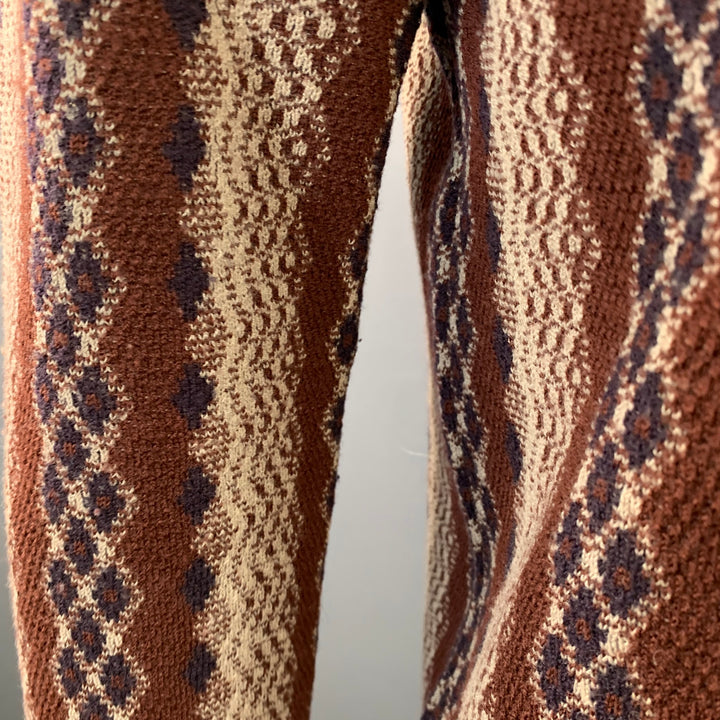 DRIES VAN NOTEN Size L Beige Orange Geometric Wool Zip Up Sweater
