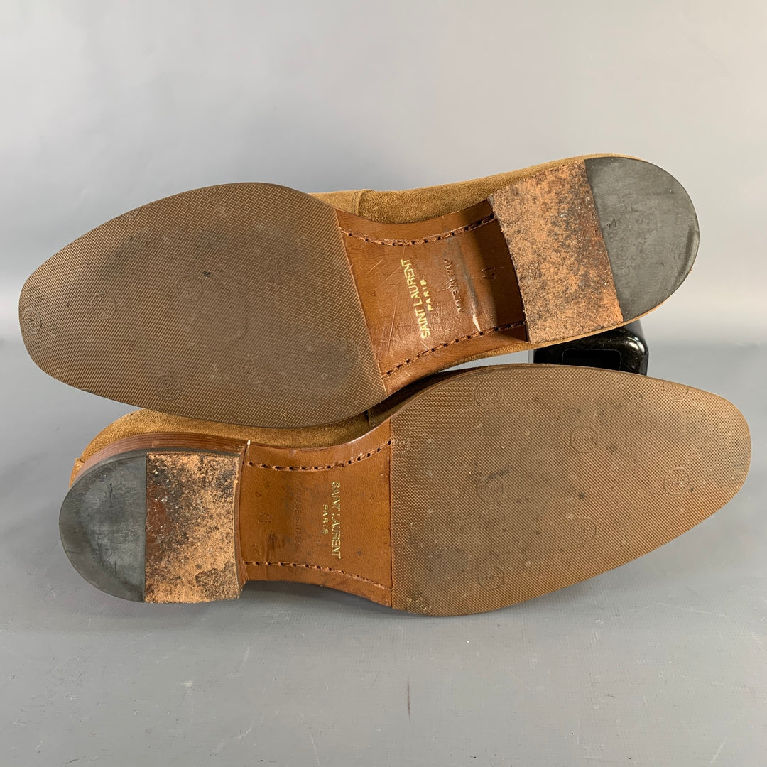SAINT LAURENT Size 8 Hedi Strap Tan Suede Harness Boots