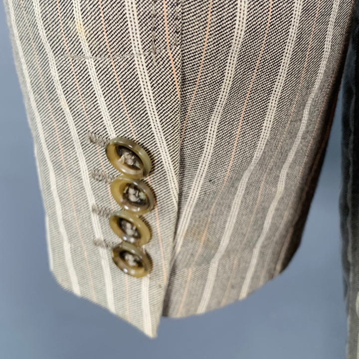 VESTIMENTA Size 42 Taupe White Stripe Cotton Notch Lapel Sport Coat