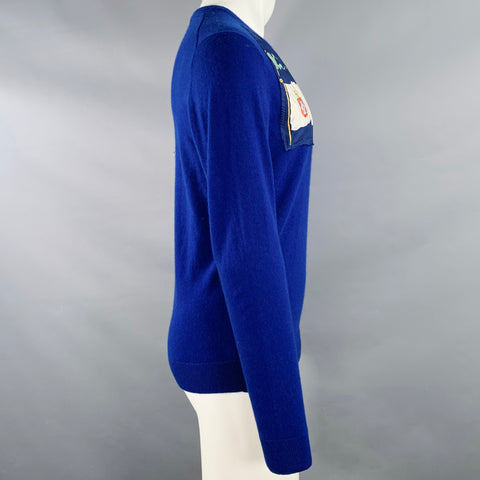 RESPOKE Size M Blue Navy Flag Cashmere V-Neck Pullover