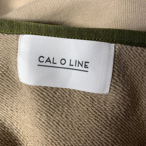 CAL O LINE Size L Beige Green Cotton V Neck Pullover