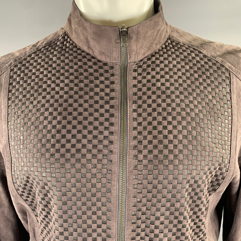 BARCELINO Blouson réversible en cuir et daim mélangés à motifs, taille S, marron