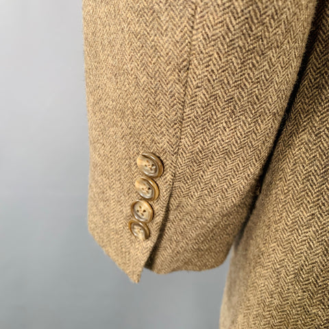 POLO by RALPH LAUREN Size 44 Brown Beige Herringbone Virgin Wool Suit