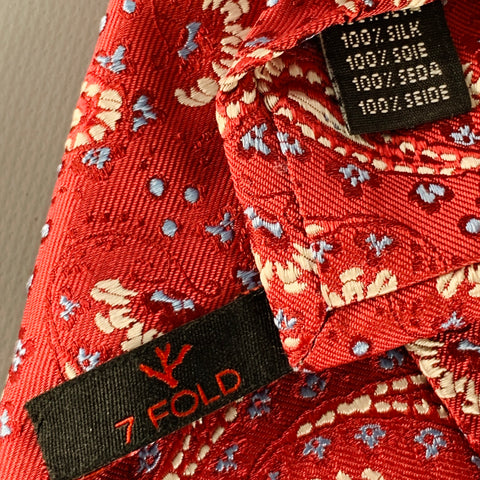 ISAIA Red White Paisley Jacquard Silk Tie