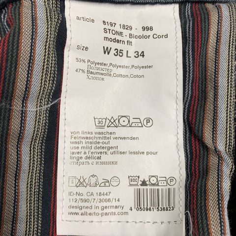 ALBERTO Size 35 Black Grey Corduroy Polyester Cotton 5 Pocket Casual Pants