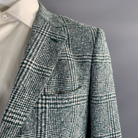 MASSIMO PIOMBO Size 42 Green White P1GM025 Plaid Linen & Polyester Jacket