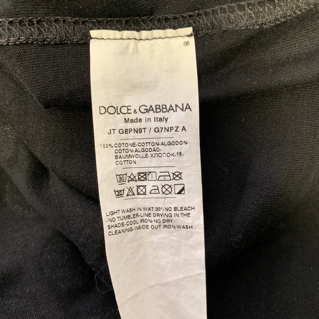 DOLCE & GABBANA Size 38 Black White Polka Dot Stripes Cotton Short Sleeve Shirt