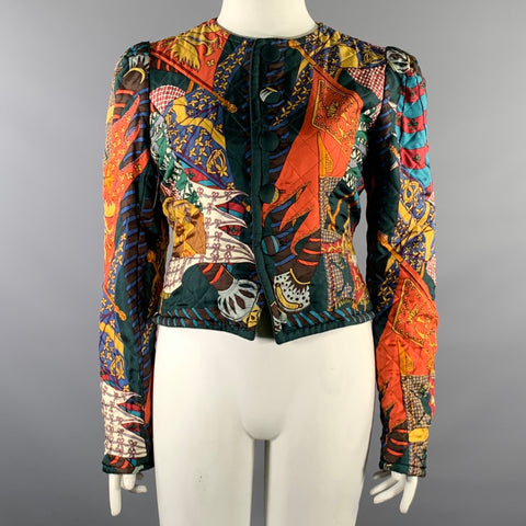 HERMES 1990's Etendards Et Bannieres Size 12 Multi-Color Cashmere Wool Reversible Jacket
