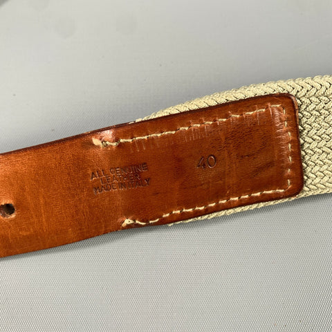 ERMENEGILDO ZEGNA Size 38 Cream Brown Mixed Fabrics Leather Elastic Belt