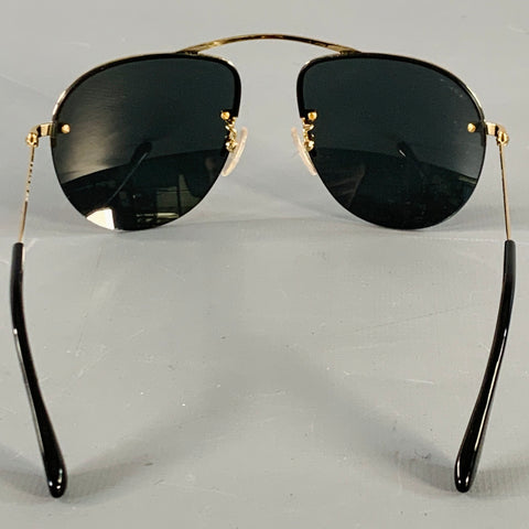PRADA Gold Black Metal Semi Rimless Sunglasses