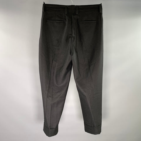 ANN DEMEULEMEESTER Size M Black Chalkstripe Wool Blend Tapered Dress Pants