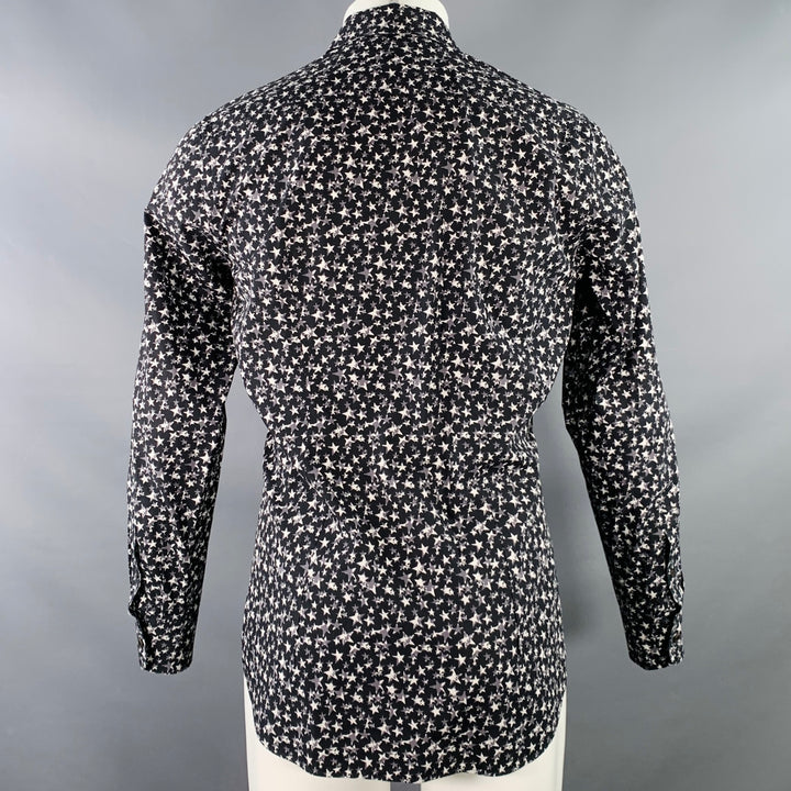 PRADA Size S Black White Grey Stars Cotton Button Up Long Sleeve Shirt