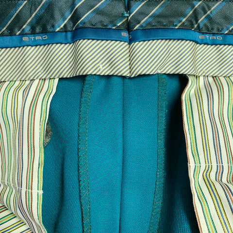 ETRO Size 34 Teal Wool Zip Fly Dress Pants
