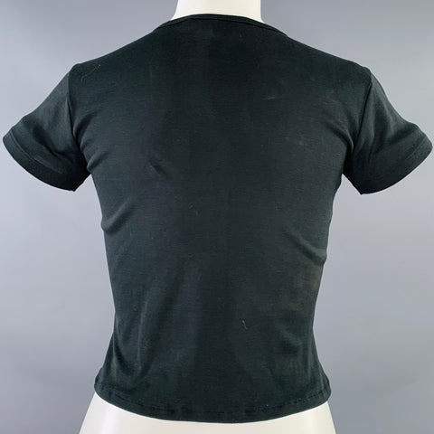 RALPH LAUREN COLLECTION Size M Black White Mercerized Cotton Slim Fit Logo Casual Top