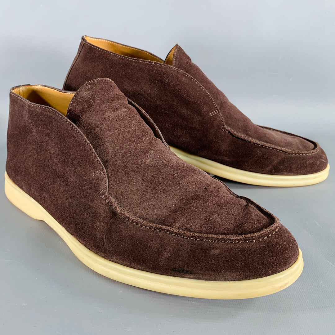 LORO PIANA Size 11.5 Open Walk Brown Suede Rubber Sole Chukka Boots