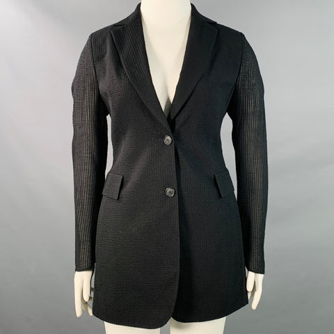 AKRIS Size 10 Black Wool Silk Blend Textured Stripe Jacket Blazer