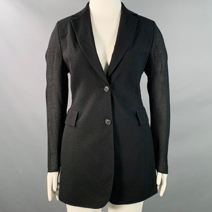 AKRIS Size 10 Black Wool Silk Blend Textured Stripe Jacket Blazer