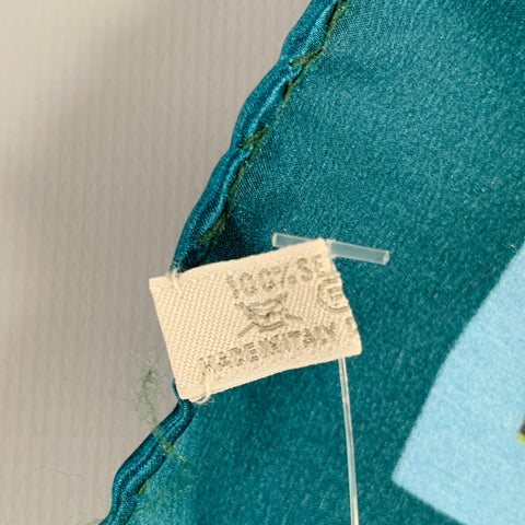 ERMENEGILDO ZEGNA Green Blue Paisley Silk Pocket Square