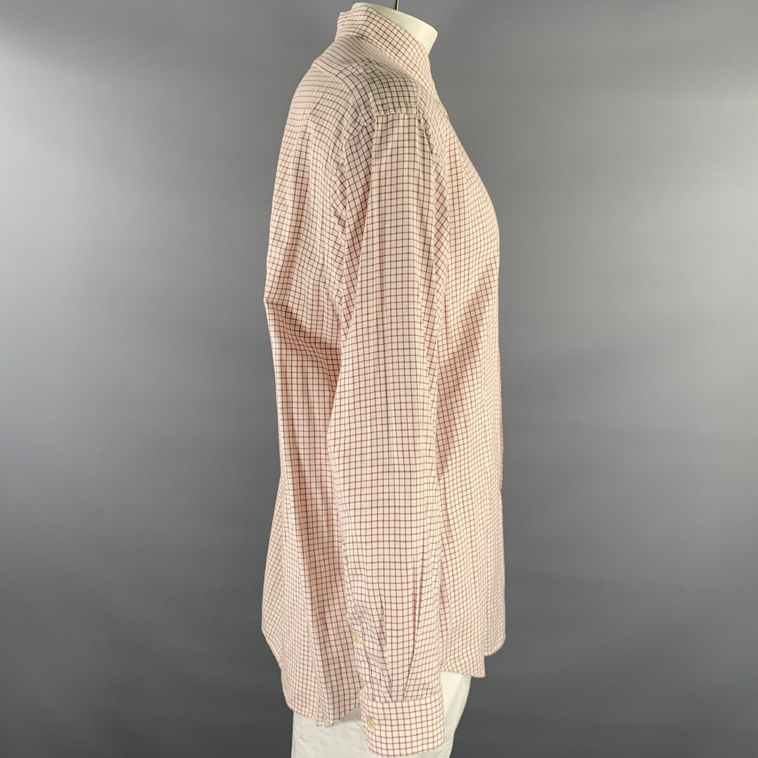 RALPH LAUREN Size XL Cream Burgundy Window Pane Cotton Long Sleeve Shirt