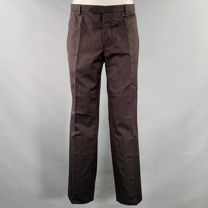 CoSTUME NATIONAL Size 38 Brown Grey Pinstripe Wool Single Button Suit