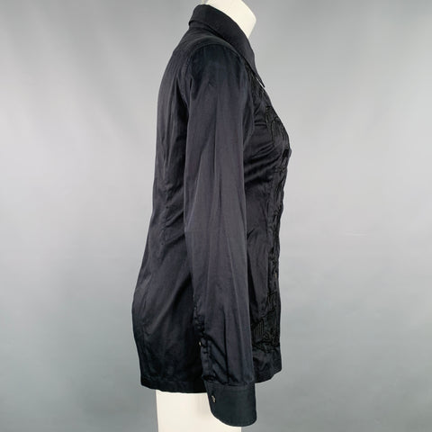 DRIES VAN NOTEN Size XS Black Cotton Embroidered Long Sleeve Shirt