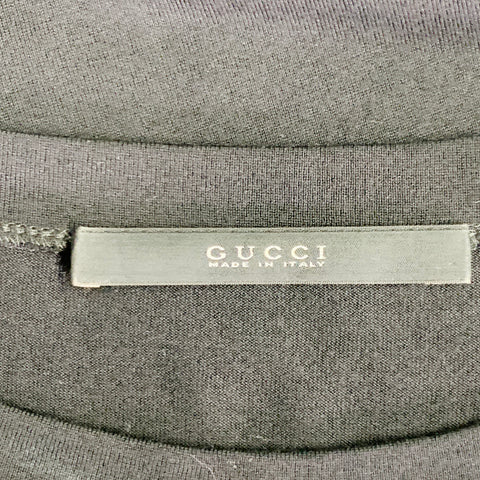 GUCCI Size L Black Studded Silk Dolman Sleeves Crew Neck T-shirt