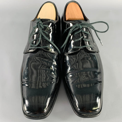 CALVIN KLEIN Size 9.5 Gareth Black Patent Leather Derby Lace-Up Shoes