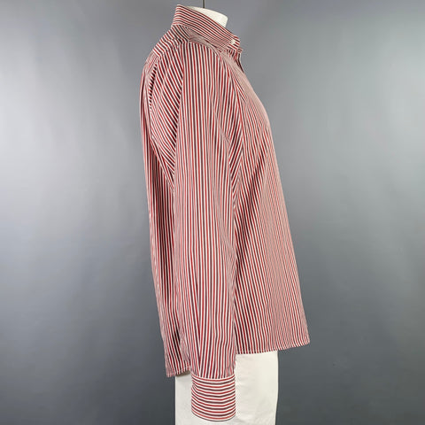 RICHARD JAMES Size L Red White Stripe Cotton Curved Cutaway Long Sleeve Shirt