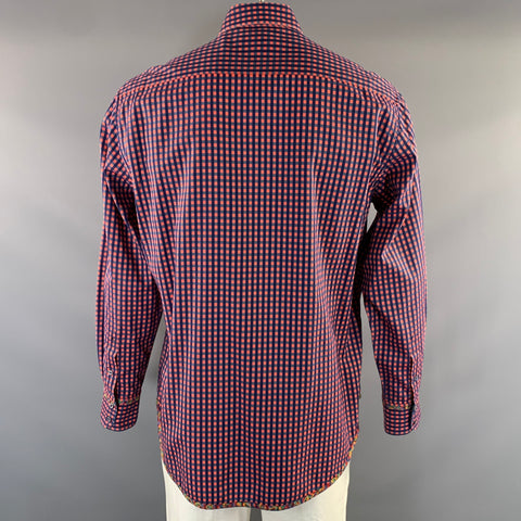 ROBERT GRAHAM Size L Orange Navy Gingham Cotton Button Up Long Sleeve Shirt