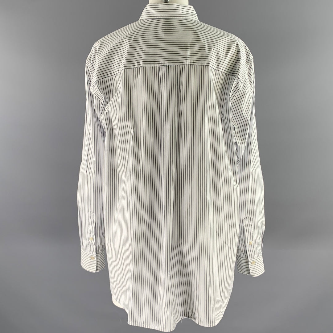 TOTEME Size 10 White Navy Cotton Blend Pinstripe Shirt