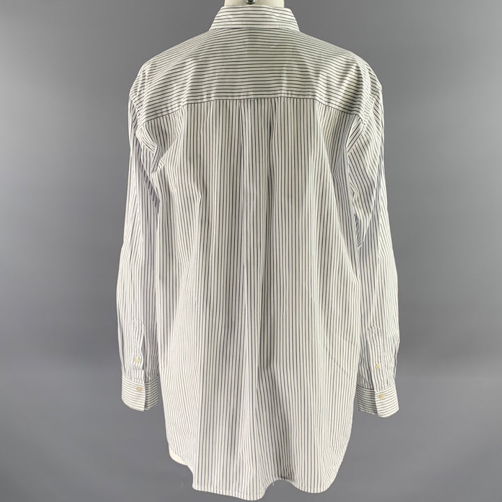 TOTEME Size 10 White Navy Cotton Blend Pinstripe Shirt