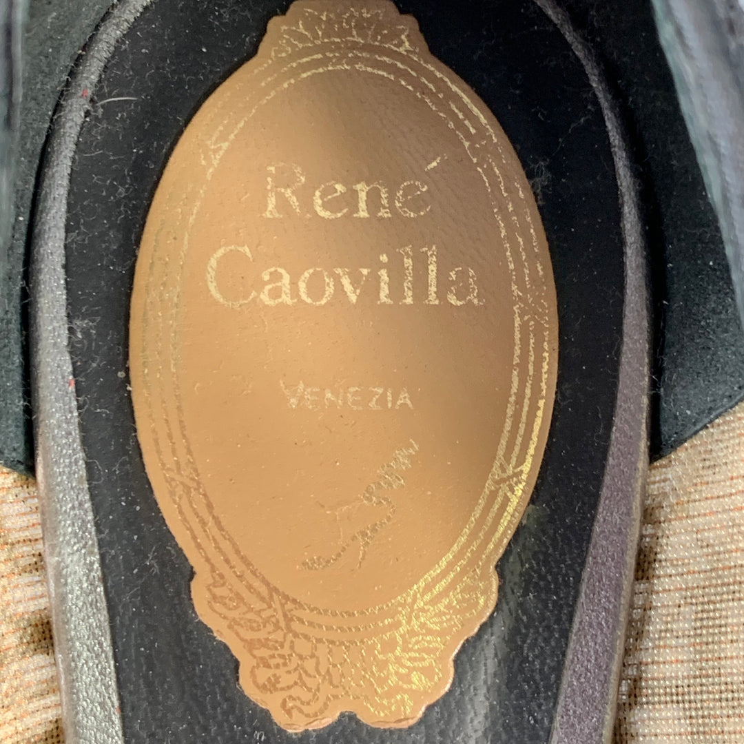 RENE CAOVILLA Size 10.5 Brown Black Lace Rhinestones Pointed Toe Stiletto Pumps