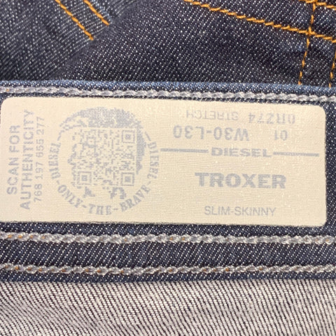DIESEL Size 30 Troxer Blue Contrast Stitch Cotton Blend Skinny Jeans