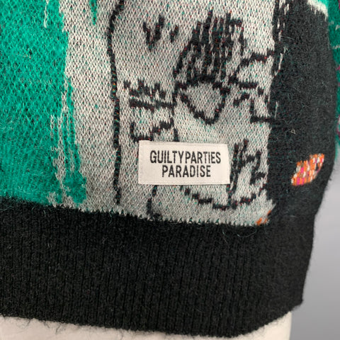 GUILTY PARTIES x BASQUIAT Size L Multi Color Cotton Blend Graffiti Art Print Cardigan