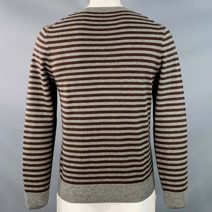 A.P.C. Size L Charcoal Grey Brown Cashmere Stripe Crew Neck Sweater