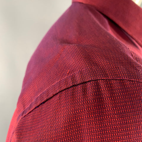 ETON Size XL Red Nailhead Cotton Curved Cutaway Long Sleeve Shirt