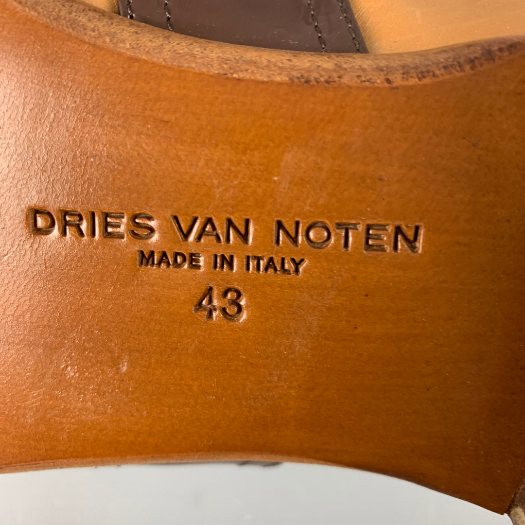 DRIES VAN NOTEN Size 10 Tan Brown Wingtip Leather Belted Lace Up 