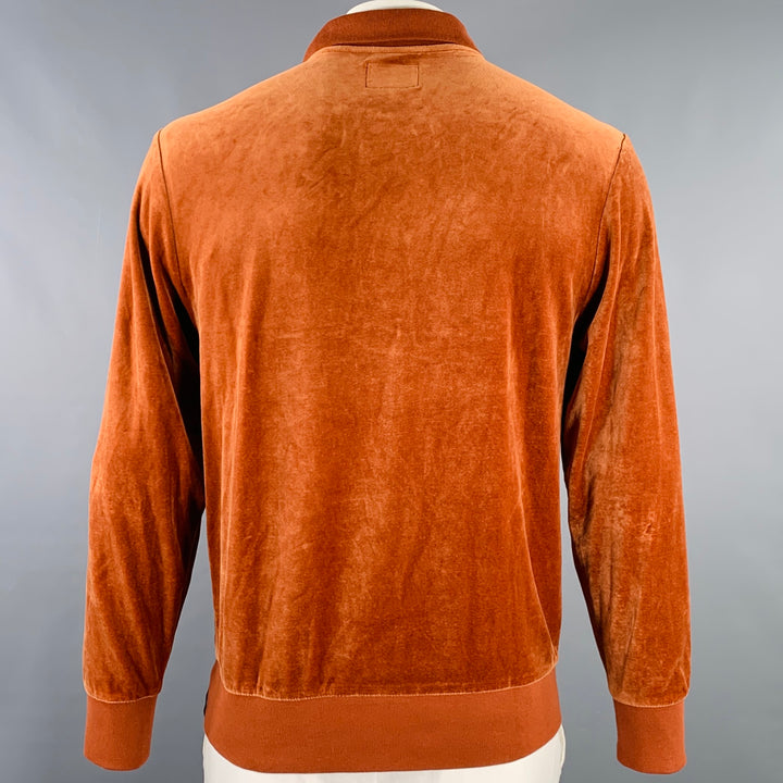 TODD SNYDER Size L Orange Rust Velvet Cotton Blend Half Placket Polo