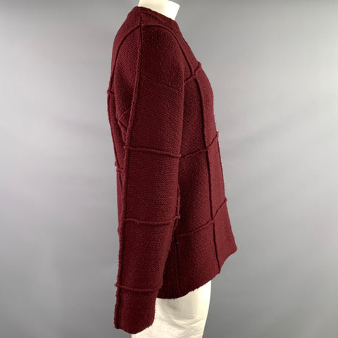 ISSEY MIYAKE MEN Size L Burgundy Squares Wool Pull On Sweater