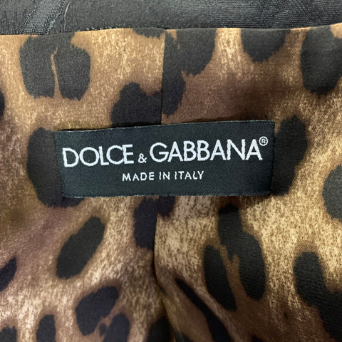 DOLCE & GABBANA Size 12 Black Polyester Blend Floral Jaquard Blazer