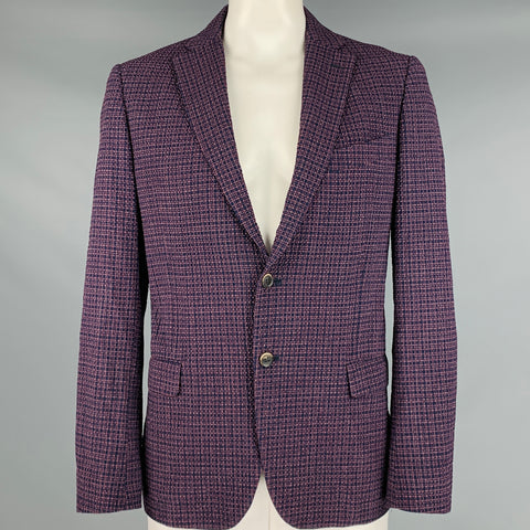 SAKS FIFTH AVENUE Size 44 Purple Navy Plaid Wool Blend Sport Coat