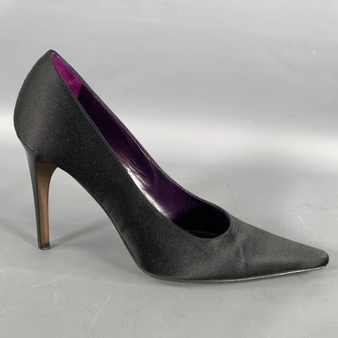 GUNMETAL Size 6.5 Black Satin Stiletto Pumps